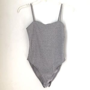 Topshop Heathered Gray Ribbed Square Neck Bodysuit 6
